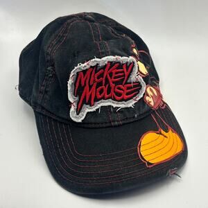 Disney Parks Mickey Mouse Youth Hat Distressed Black Red Embroidered Cap
